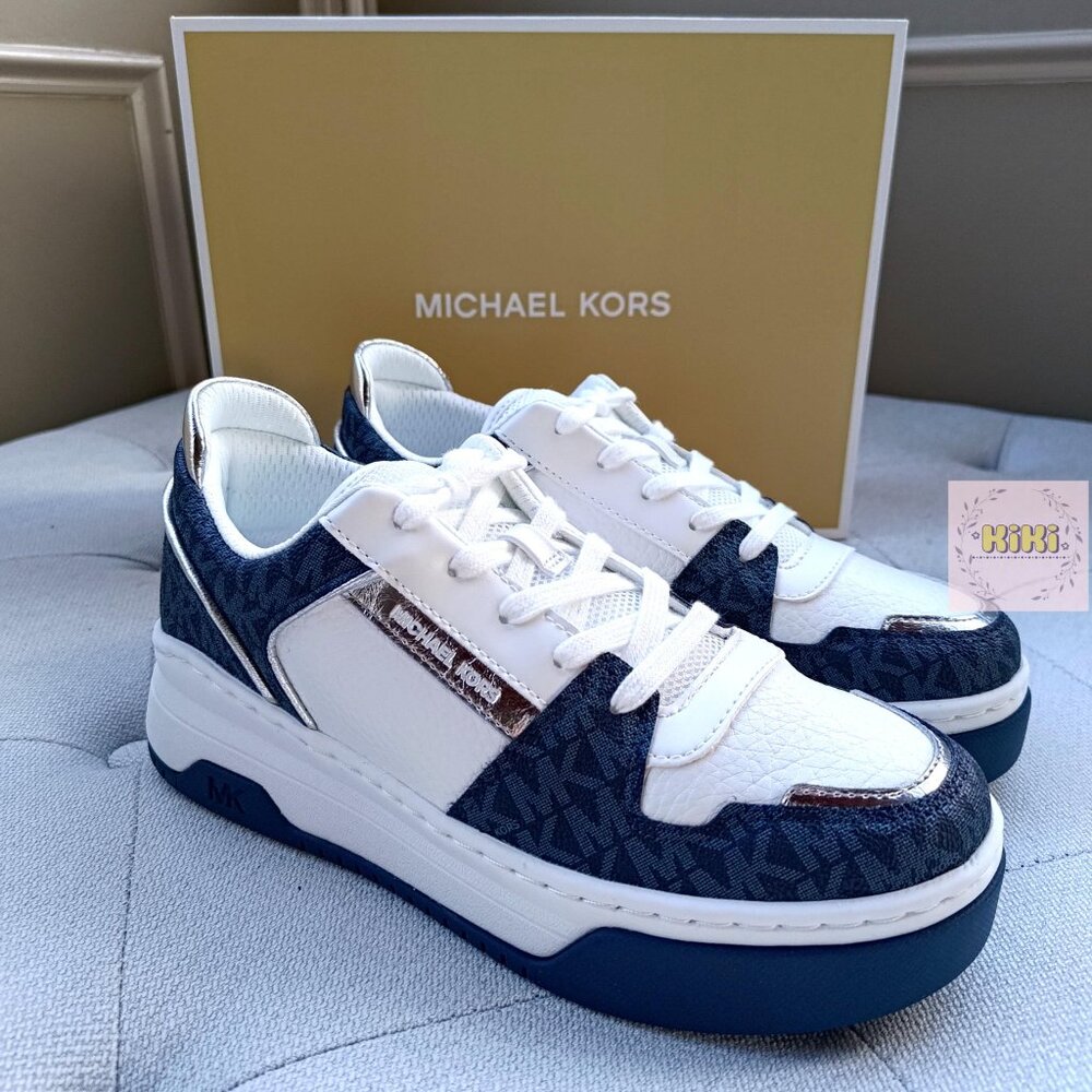 Michael Kors Lexi Mixed-Media Sneaker color admiral 49T5LXFS1L - Picture 6 of 13